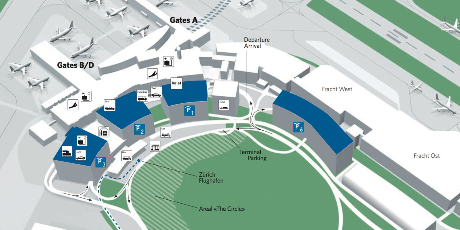 Parking Flughafen Zürich Anfahrt P17 Koordinaten www.travelnews.ch